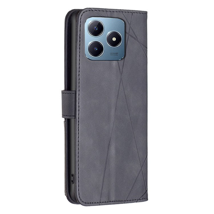 BINFEN COLOR BF05 For Realme C61 4G / C63 4G Case Geometric PU Leather Phone Cover with Magnetic Clasp - Black