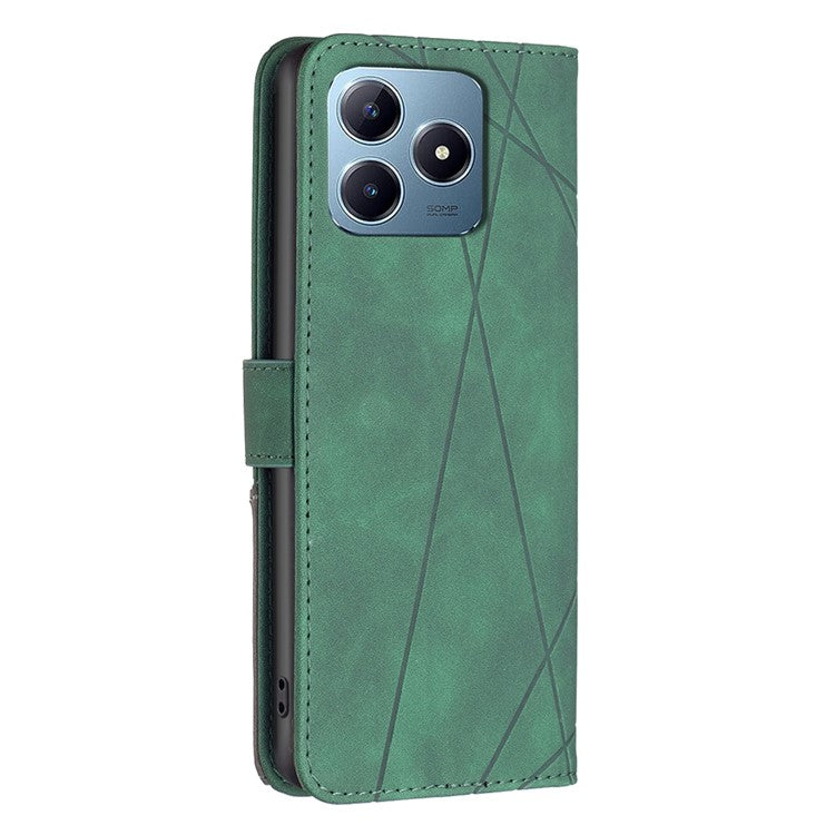 BINFEN COLOR BF05 For Realme C61 4G / C63 4G Case Geometric PU Leather Phone Cover with Magnetic Clasp - Green