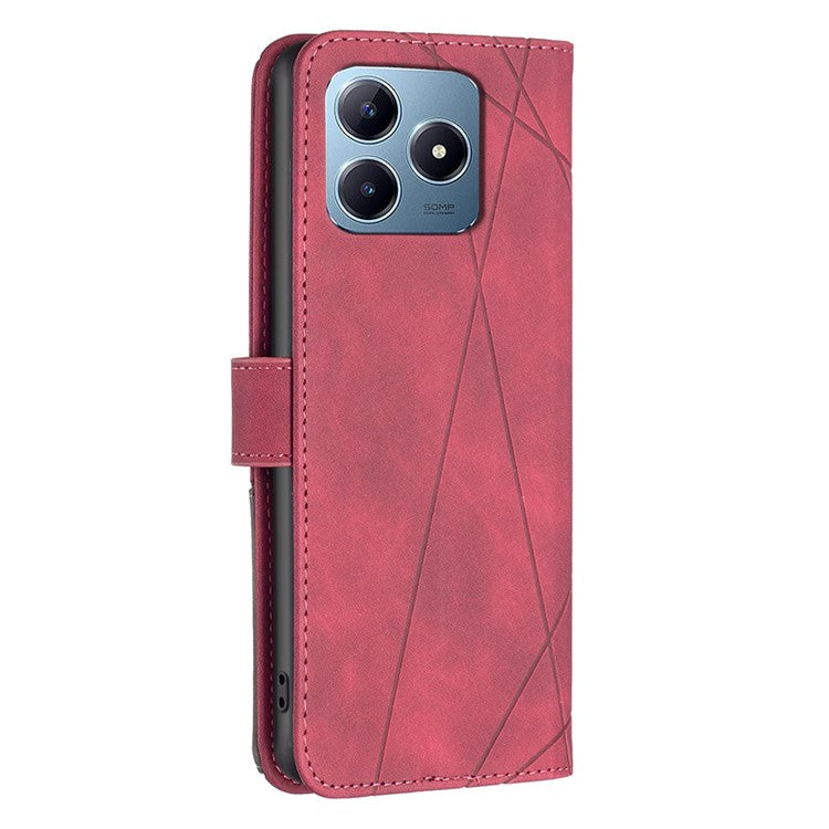 BINFEN COLOR BF05 For Realme C61 4G / C63 4G Case Geometric PU Leather Leather Phone Cover with Magnetic Clasp - Red