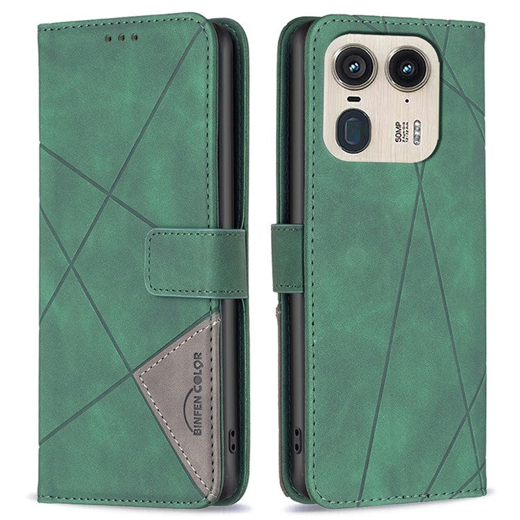 BINFEN COLOR BF05 For Motorola Edge 50 Ultra 5G / Moto X50 Ultra 5G Case Leather Phone Cover Geometry Imprinted - Green