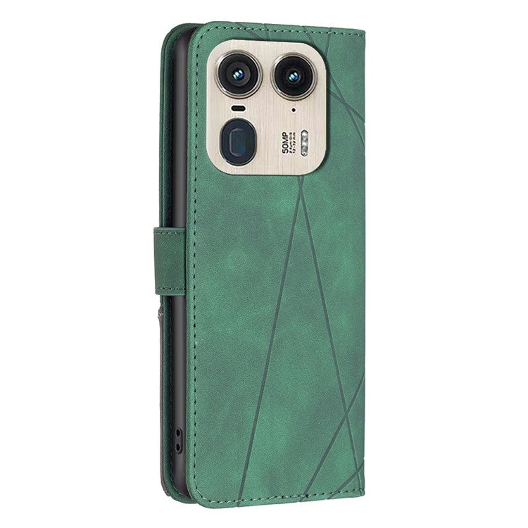 BINFEN COLOR BF05 For Motorola Edge 50 Ultra 5G / Moto X50 Ultra 5G Case Leather Phone Cover Geometry Imprinted - Green