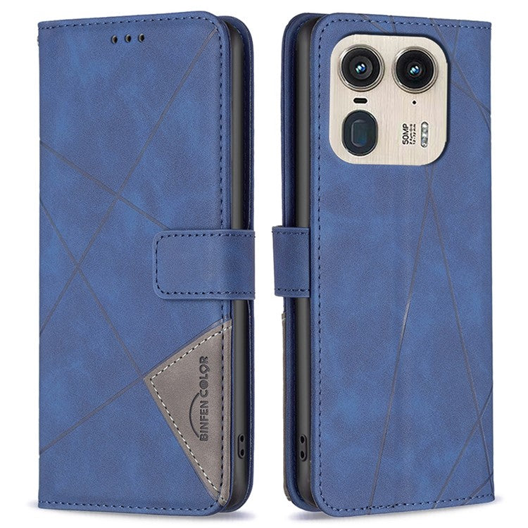 BINFEN COLOR BF05 For Motorola Edge 50 Ultra 5G / Moto X50 Ultra 5G Case Leather Phone Cover Geometry Imprinted - Blue