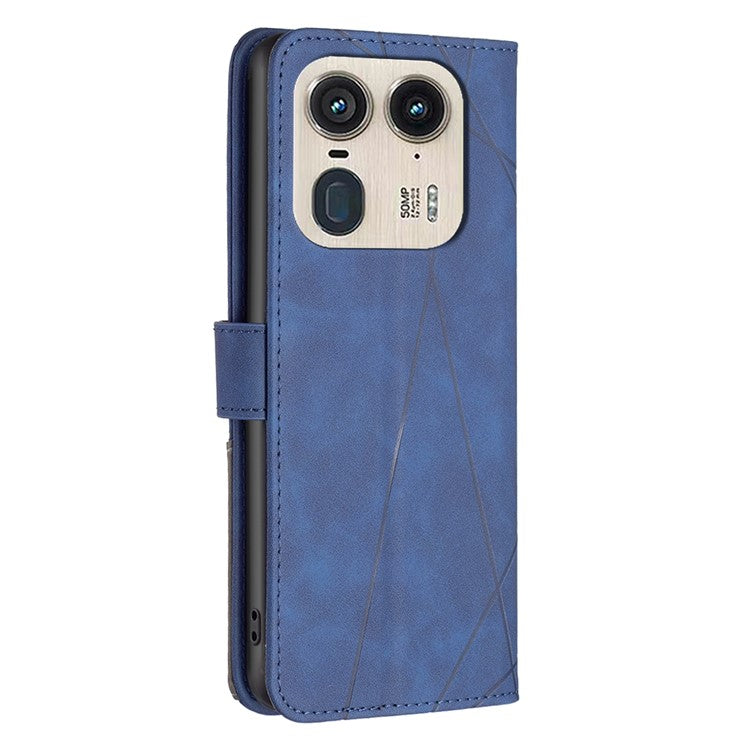 BINFEN COLOR BF05 For Motorola Edge 50 Ultra 5G / Moto X50 Ultra 5G Case Leather Phone Cover Geometry Imprinted - Blue