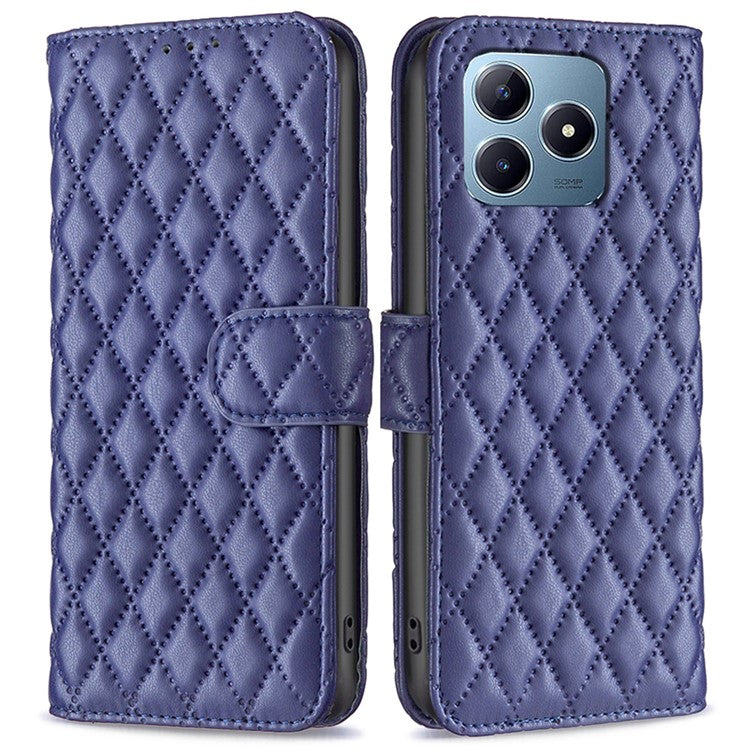 BINFEN COLOR BF Style-14 For Realme C61 4G / C63 4G Case Leather Phone Cover Rhombus Grid Wallet - Blue