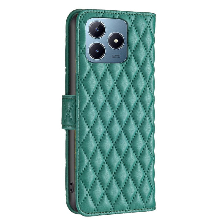 BINFEN COLOR BF Style-14 For Realme C61 4G / C63 4G Case Leather Phone Cover Rhombus Grid Wallet - Green