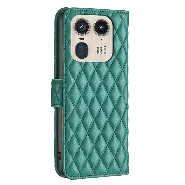 BINFEN COLOR BF Style-14 For Motorola Edge 50 Ultra 5G / Moto X50 Ultra 5G Case Rhombus Grid Folio Leather Cell Phone Cover - Green