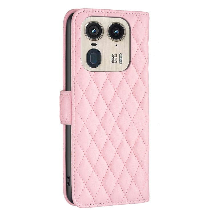BINFEN COLOR BF Style-14 For Motorola Edge 50 Ultra 5G / Moto X50 Ultra 5G Case Rhombus Grid Folio Leather Cell Phone Cover - Pink