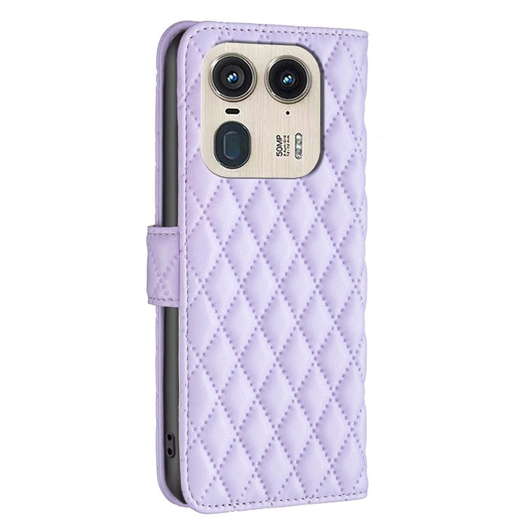 BINFEN COLOR BF Style-14 For Motorola Edge 50 Ultra 5G / Moto X50 Ultra 5G Case Rhombus Grid Folio Leather Cell Phone Cover - Purple