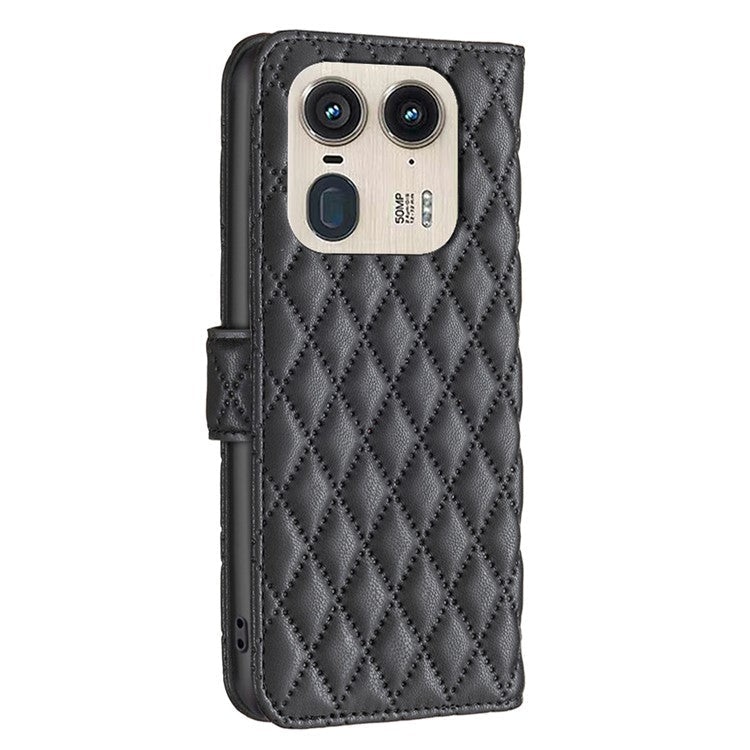 BINFEN COLOR BF Style-14 For Motorola Edge 50 Ultra 5G / Moto X50 Ultra 5G Case Rhombus Grid Folio Leather Cell Phone Cover - Black
