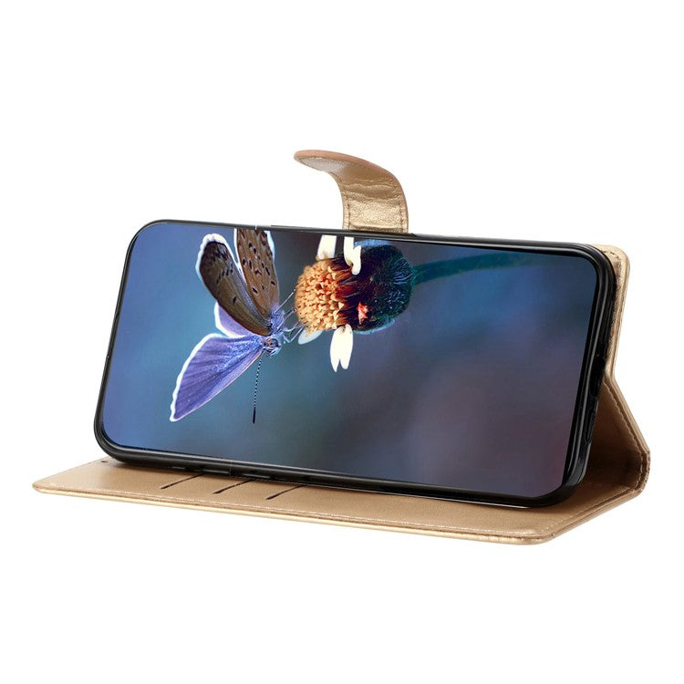 For Samsung Galaxy A22 4G (EU Version) Case Sakura Butterfly Imprint Leather Wallet Phone Cover - Gold