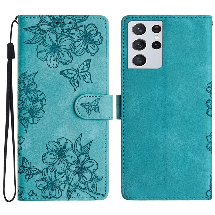 For Samsung Galaxy S21 Ultra 5G Wholesale Phone Shell PU Leather Imprinted Pattern Wallet Phone Cover - Green