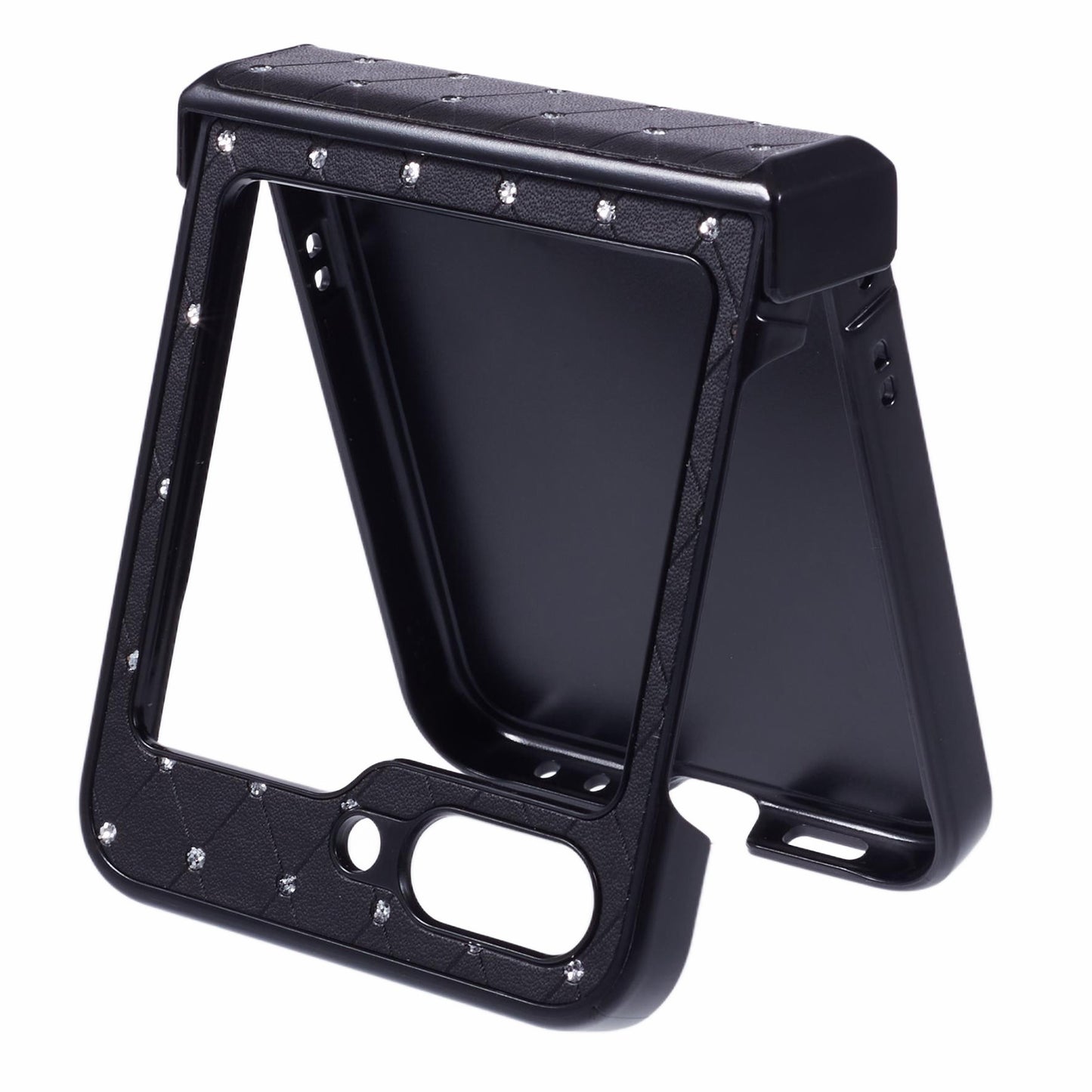 For Samsung Galaxy Z Flip6 5G Case Rhinestone Decor Leather + PC Phone Cover Three Parts Integrated - Black