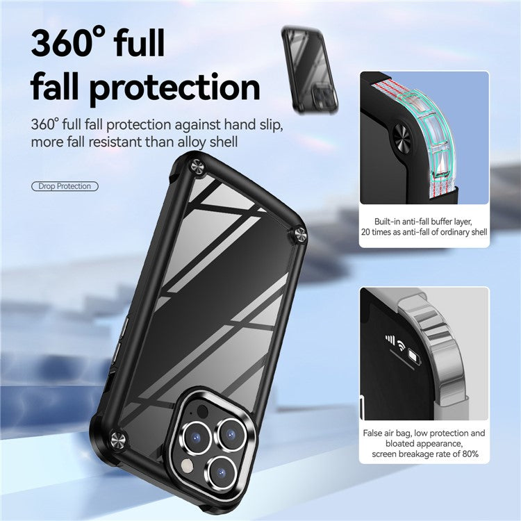 For iPhone 16 Pro Case PC + TPU Shockproof Anti-Scratch Phone Cover - Black