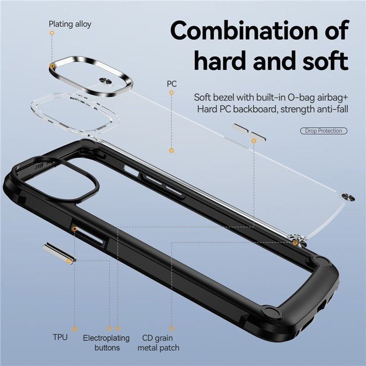 For iPhone 16 Pro Case PC + TPU Shockproof Anti-Scratch Phone Cover - Black