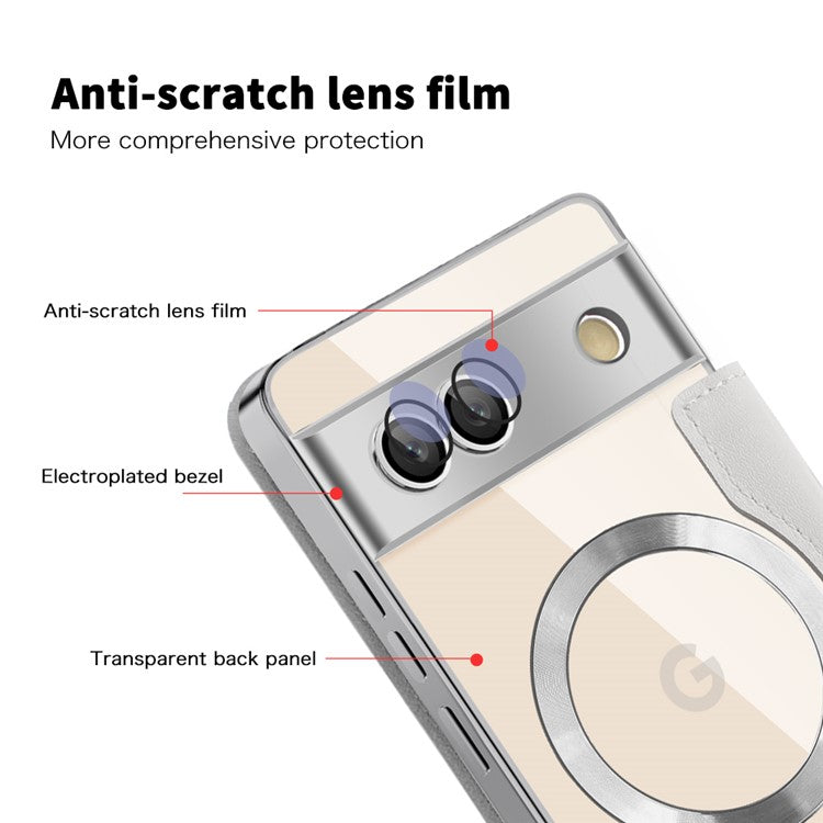 For Google Pixel 7a Magnetic Case RFID Blocking Card Holder Leather Phone Cover - Titanium Grey