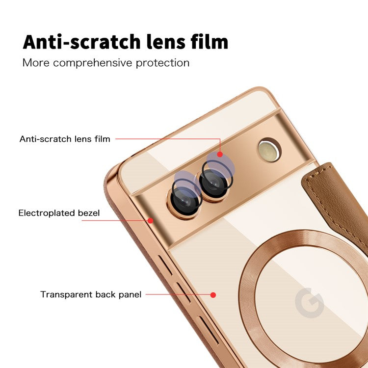 For Google Pixel 7a Magnetic Case Compatible with MagSafe Card Holder Leather Phone Cover - Brown