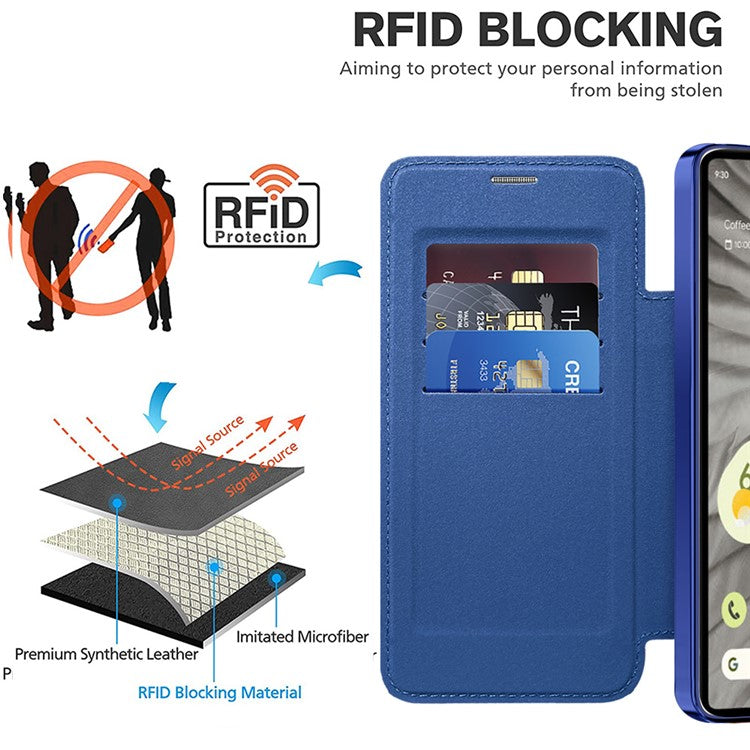 For Google Pixel 7a Magnetic Case Compatible with MagSafe Card Holder Leather Phone Cover - Sapphire