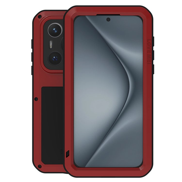 LOVE MEI For Huawei Pura 70 Case Tempered Glass Screen Protector Metal+Silicone Phone Cover - Red