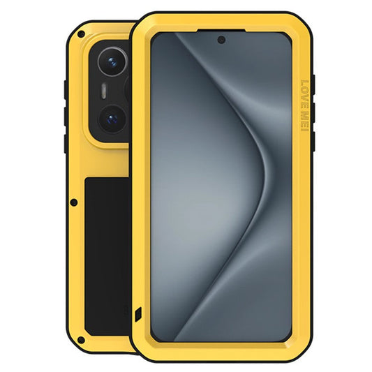 LOVE MEI For Huawei Pura 70 Case Tempered Glass Screen Protector Metal+Silicone Phone Cover - Yellow