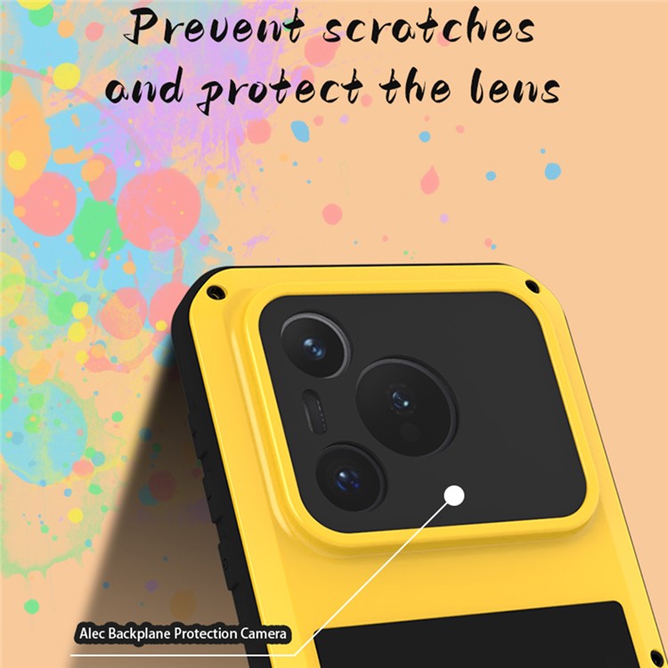 LOVE MEI For Huawei Pura 70 Case Tempered Glass Screen Protector Metal+Silicone Phone Cover - Yellow