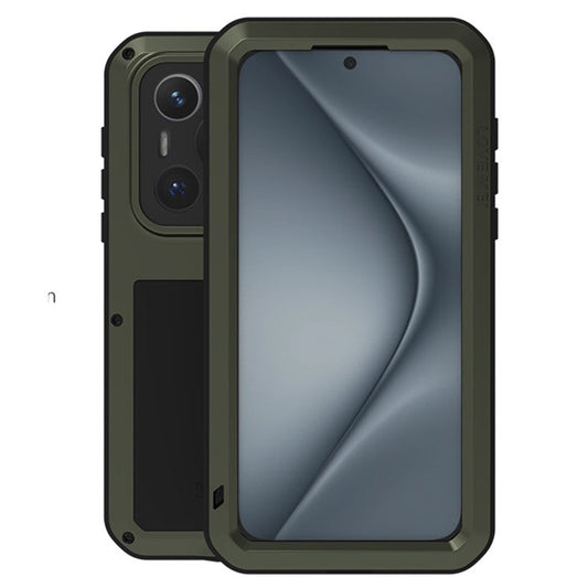 LOVE MEI For Huawei Pura 70 Case Tempered Glass Screen Protector Metal+Silicone Phone Cover - Green