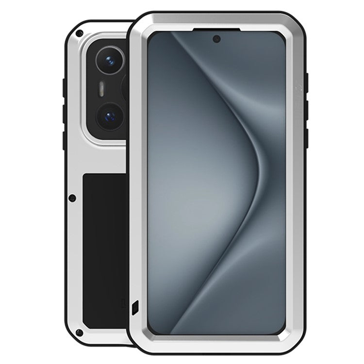 LOVE MEI For Huawei Pura 70 Case Tempered Glass Screen Protector Metal+Silicone Phone Cover - Silver