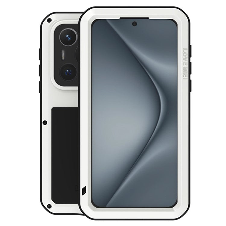 LOVE MEI For Huawei Pura 70 Case Tempered Glass Screen Protector Metal+Silicone Phone Cover - White