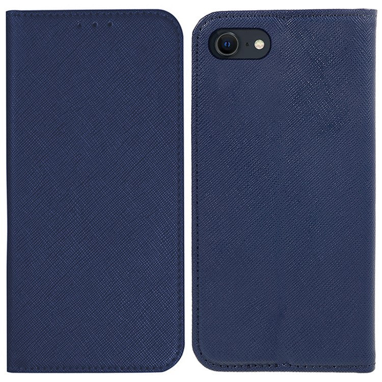For iPhone 16e Case Wallet PU Leather Phone Cover Cross Texture Magnetic Absorption - Dark Blue