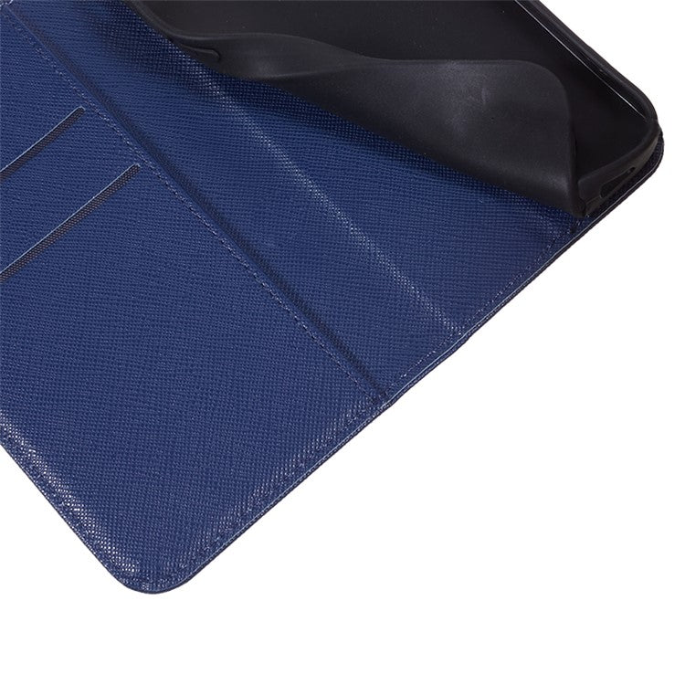 For iPhone SE (2025) Case Wallet PU Leather Phone Cover Cross Texture Magnetic Absorption - Dark Blue