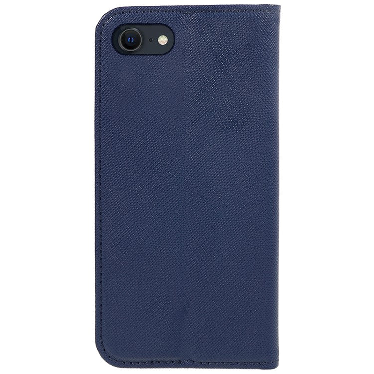 For iPhone 16e Case Wallet PU Leather Phone Cover Cross Texture Magnetic Absorption - Dark Blue
