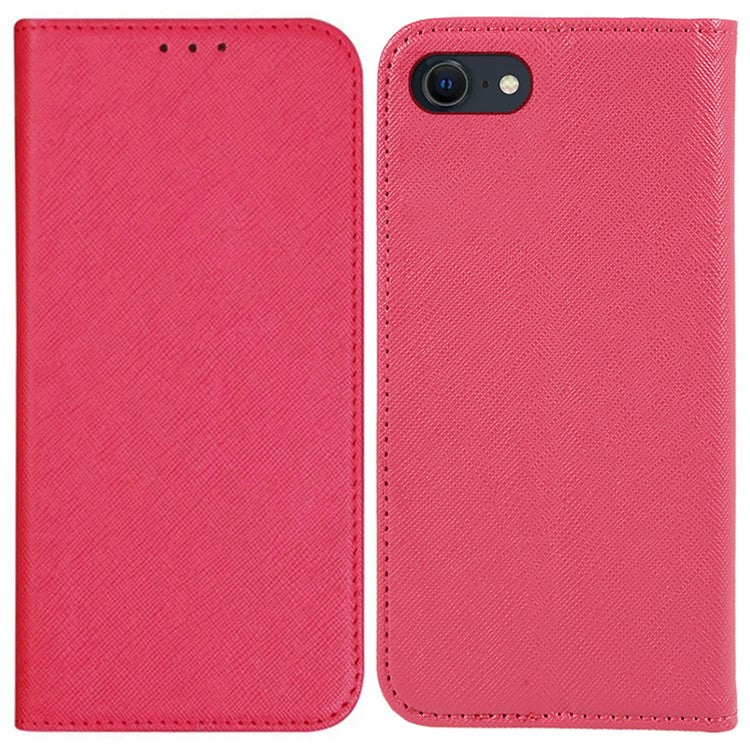 For iPhone SE (2025) Case Wallet PU Leather Phone Cover Cross Texture Magnetic Absorption - Pink