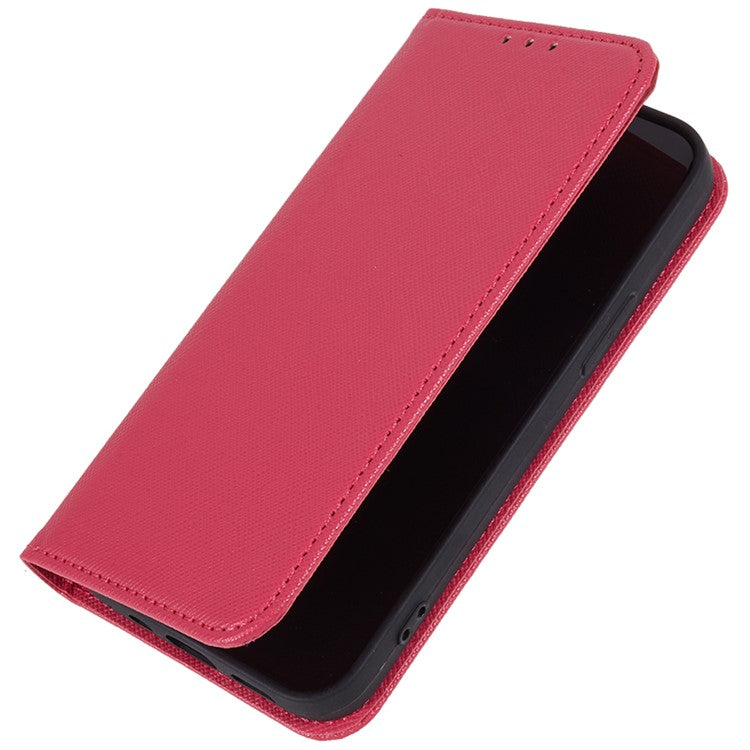 For iPhone 16e Case Wallet PU Leather Phone Cover Cross Texture Magnetic Absorption - Pink