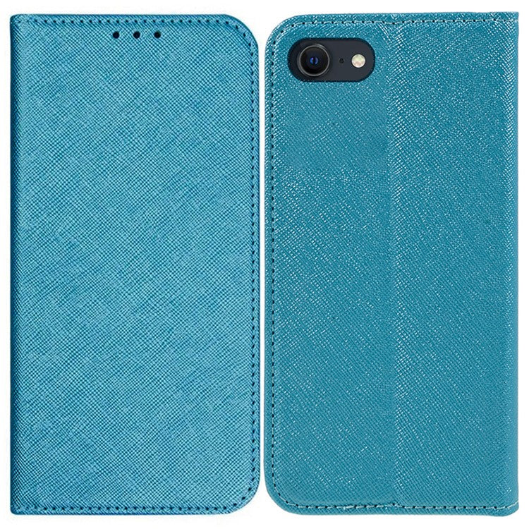 For iPhone 16e Case Wallet PU Leather Phone Cover Cross Texture Magnetic Absorption - Sky Blue