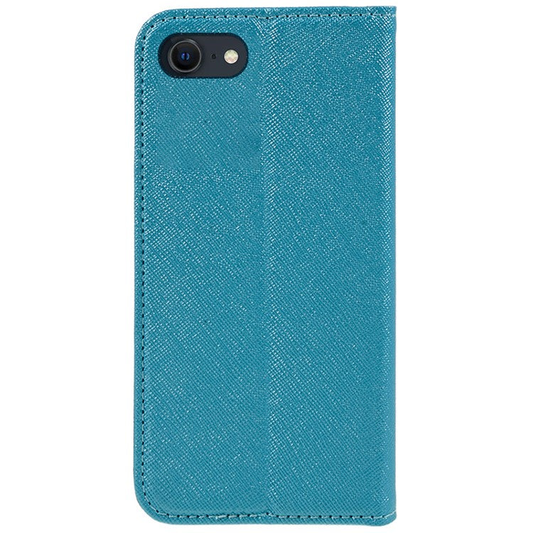 For iPhone 16e Case Wallet PU Leather Phone Cover Cross Texture Magnetic Absorption - Sky Blue