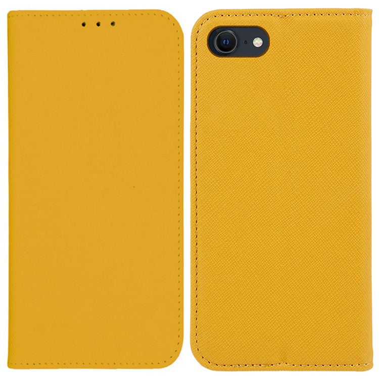 For iPhone SE (2025) Case Wallet PU Leather Phone Cover Cross Texture Magnetic Absorption - Yellow
