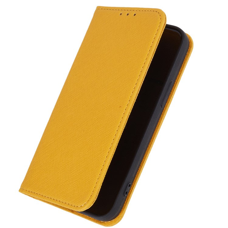 For iPhone 16e Case Wallet PU Leather Phone Cover Cross Texture Magnetic Absorption - Yellow