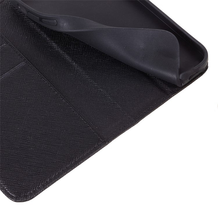 For iPhone 16e Case Wallet PU Leather Phone Cover Cross Texture Magnetic Absorption - Black