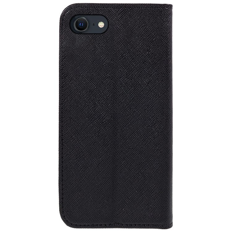 For iPhone 16e Case Wallet PU Leather Phone Cover Cross Texture Magnetic Absorption - Black