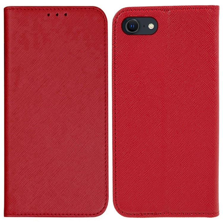 For iPhone SE (2025) Case Wallet PU Leather Phone Cover Cross Texture Magnetic Absorption - Red