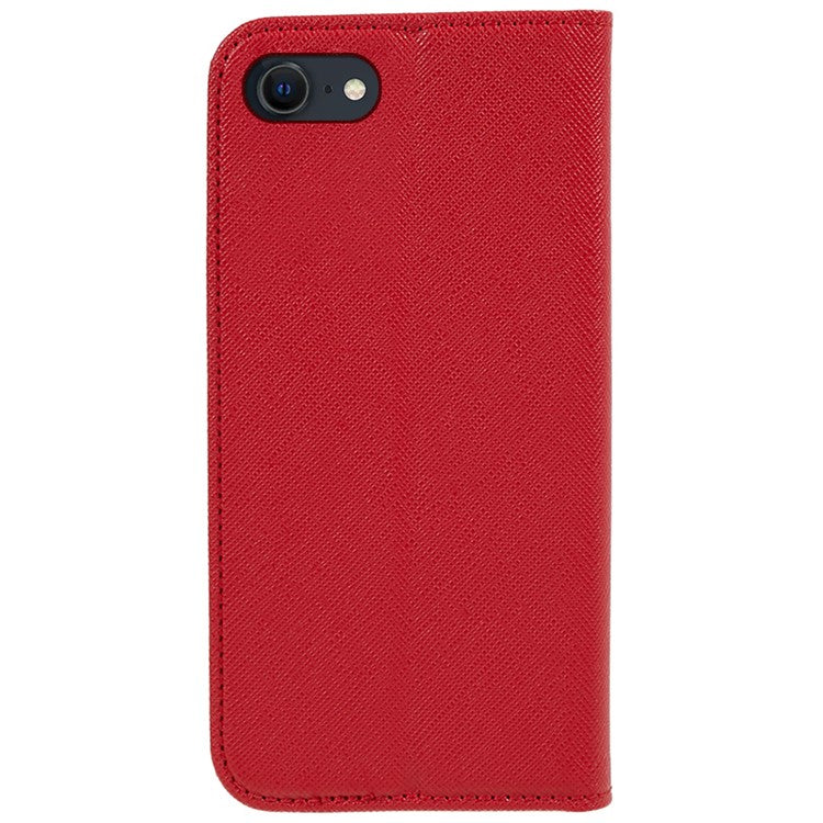 For iPhone 16e Case Wallet PU Leather Phone Cover Cross Texture Magnetic Absorption - Red