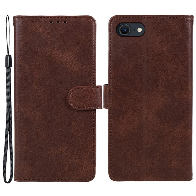 For iPhone SE (2025) Case Calf Texture Leather Phone Cover Full Shockproof Protection - Brown