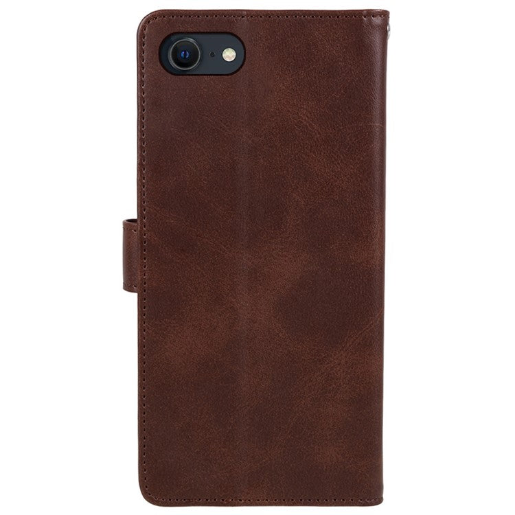 For iPhone 16e Case Calf Texture Leather Phone Cover Full Shockproof Protection - Brown
