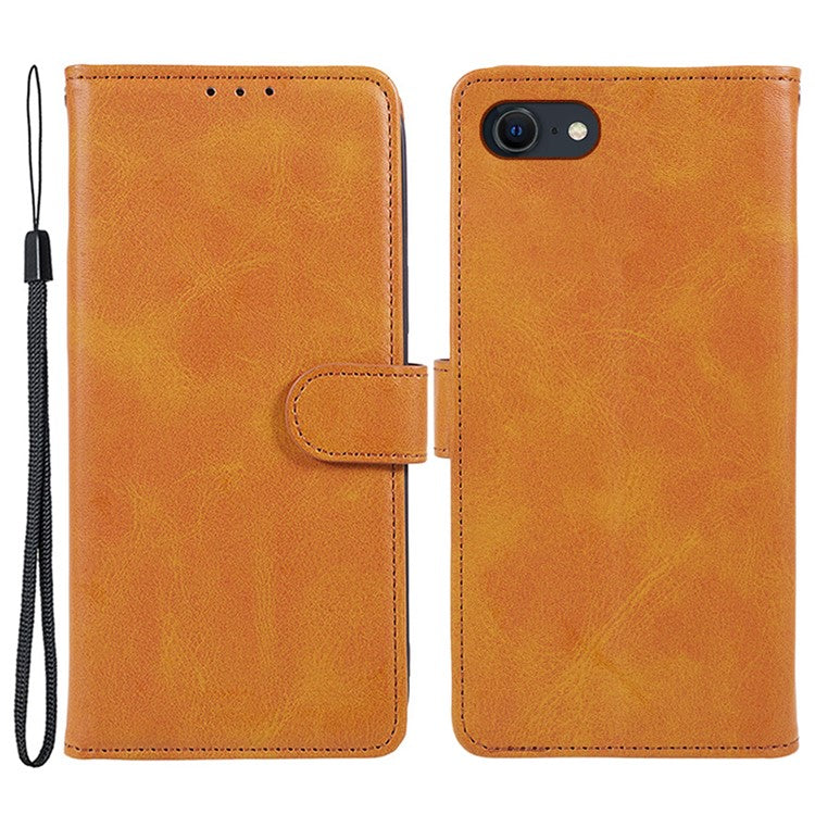 For iPhone 16e Case Calf Texture Leather Phone Cover Full Shockproof Protection - Khaki