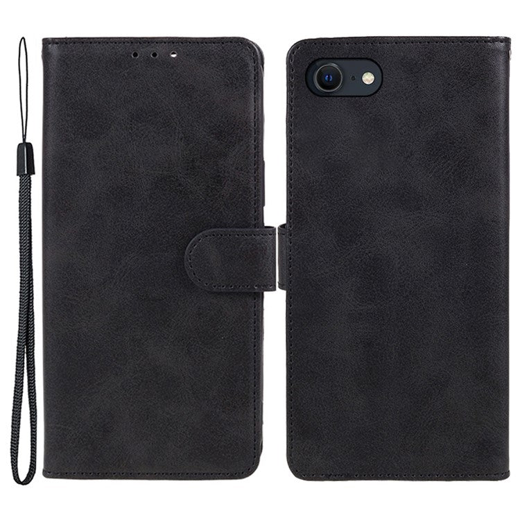 For iPhone SE (2025) Case Calf Texture Leather Phone Cover Full Shockproof Protection - Black