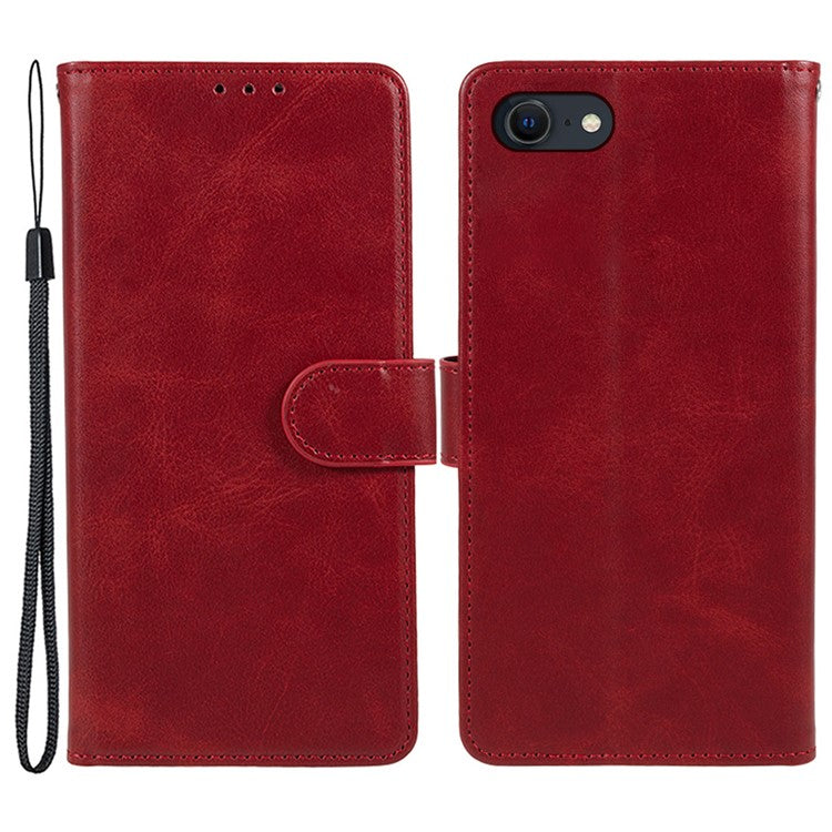 For iPhone 16e Case Calf Texture Leather Phone Cover Full Shockproof Protection - Red