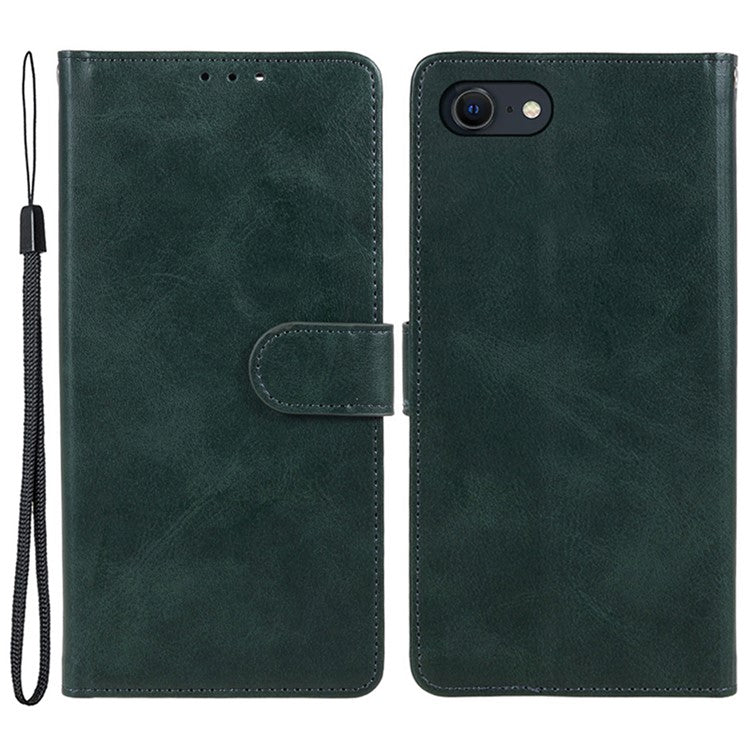 For iPhone 16e Case Calf Texture Leather Phone Cover Full Shockproof Protection - Midnight Green
