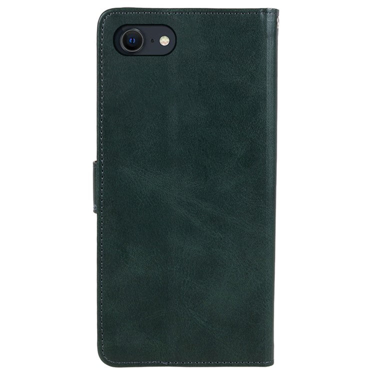 For iPhone 16e Case Calf Texture Leather Phone Cover Full Shockproof Protection - Midnight Green