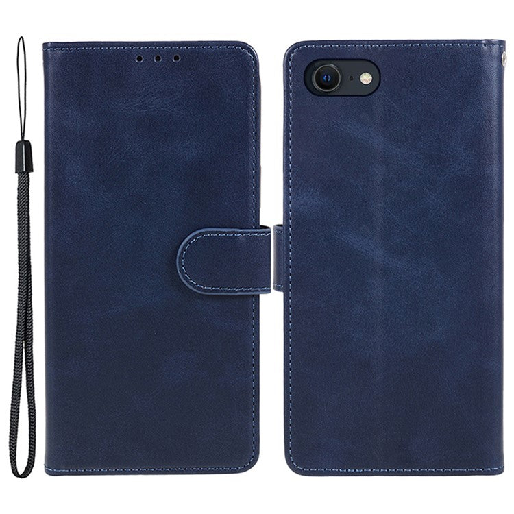 For iPhone 16e Case Calf Texture Leather Phone Cover Full Shockproof Protection - Blue