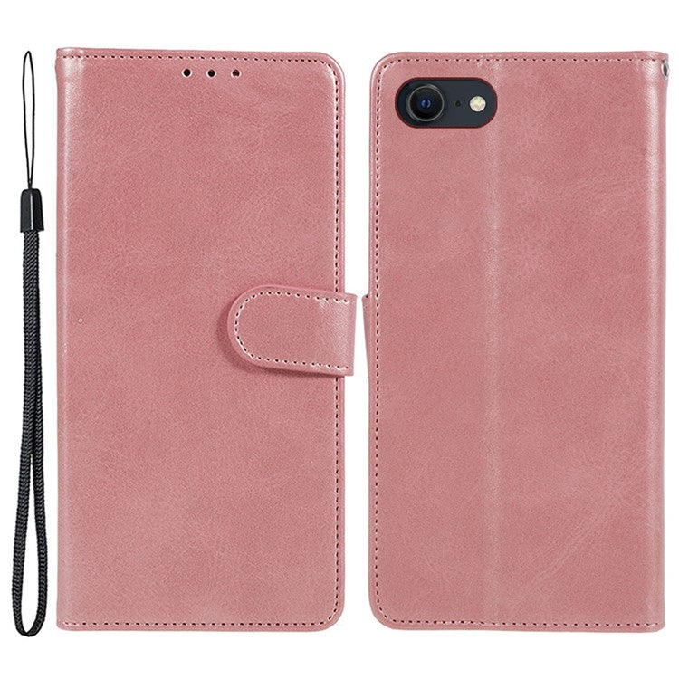 For iPhone 16e Case Calf Texture Leather Phone Cover Full Shockproof Protection - Rose Gold