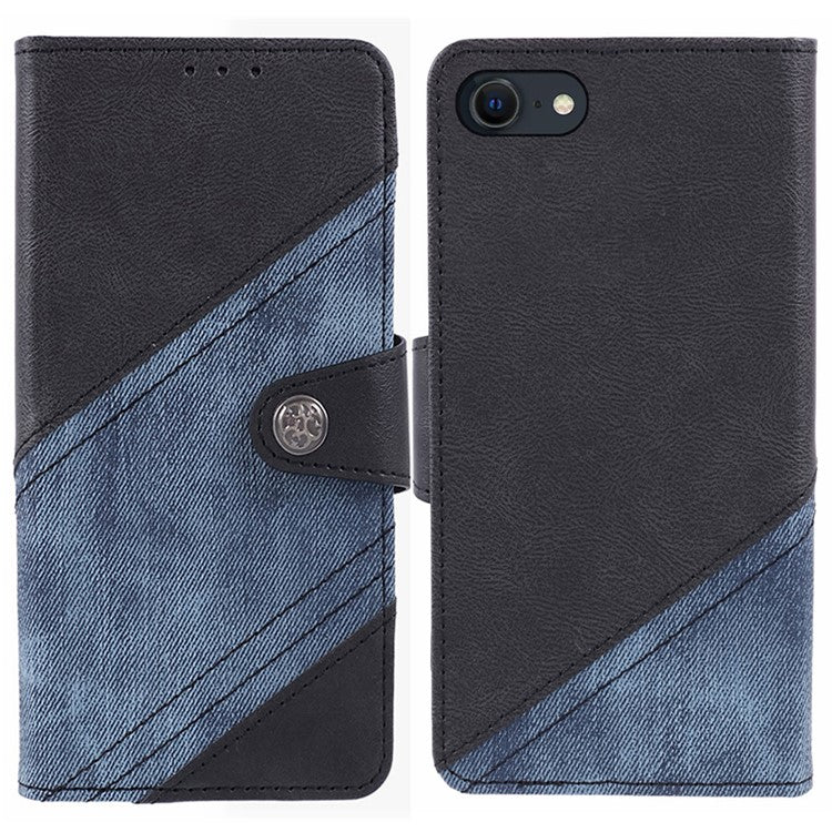 For iPhone 16e Case Splicing PU Leather Wallet Stand Phone Cover - Black